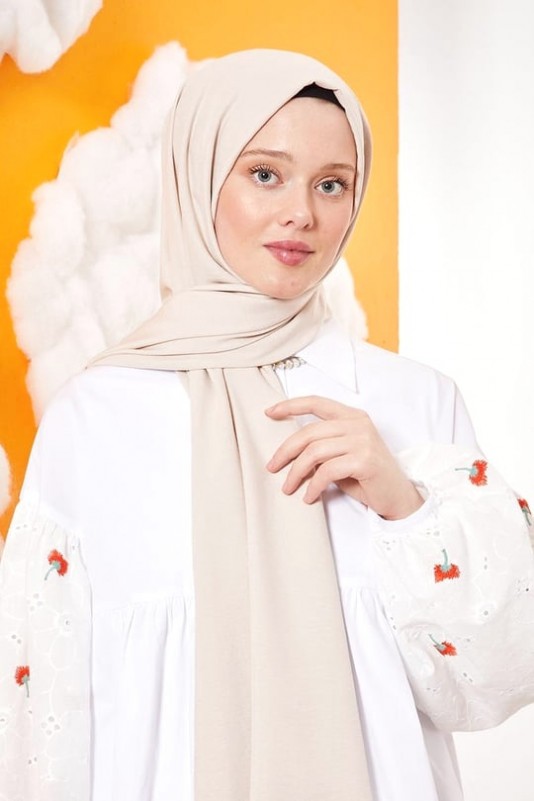 Moda Mevsimi FiveScarf Pamuk Kraş Caz Şal Kemik Rengi