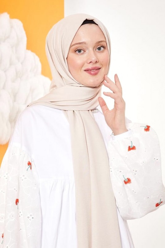 Moda Mevsimi FiveScarf Pamuk Kraş Caz Şal Kemik Rengi