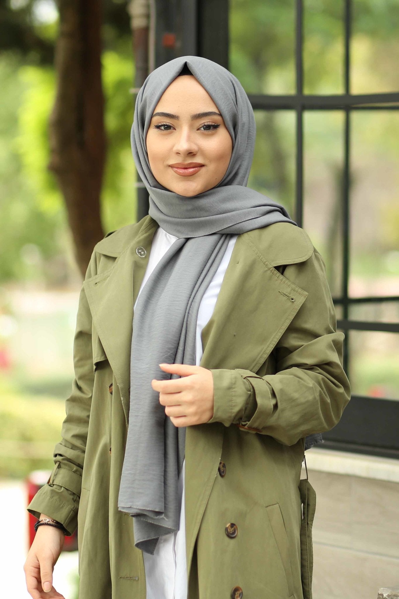 Moda Mevsimi FiveScarf Pamuk Kraş Caz Şal Kül Gri