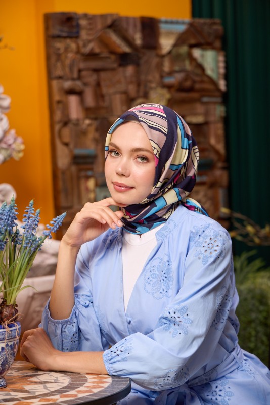 Moda Mevsimi İpekhan Marrakech Koleksiyonu Soft Pamuk Eşarp 1197-04 Mor Mavi