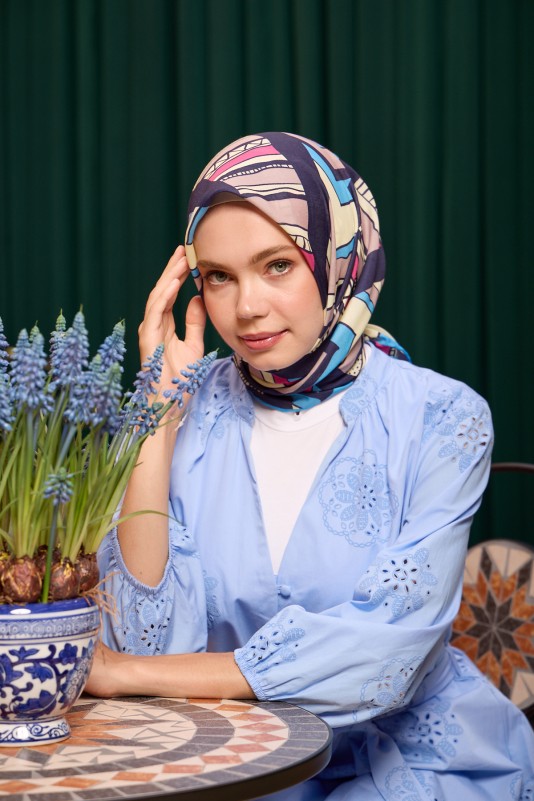 Moda Mevsimi İpekhan Marrakech Koleksiyonu Soft Pamuk Eşarp 1197-04 Mor Mavi