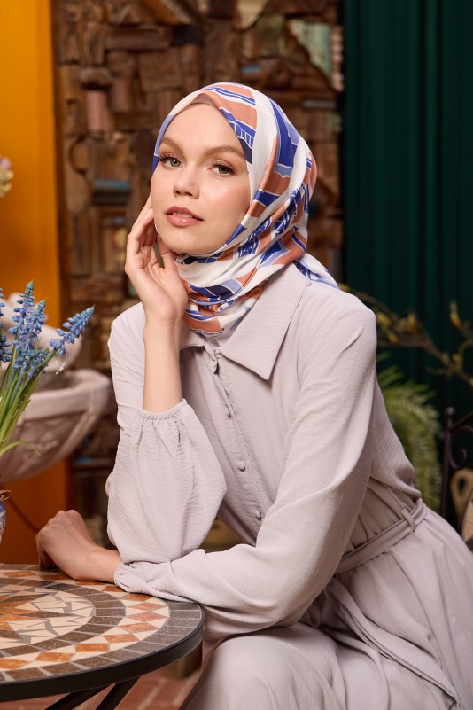 Moda Mevsimi İpekhan Marrakech Koleksiyonu Soft Pamuk Eşarp 1197-05 Lila Beyaz