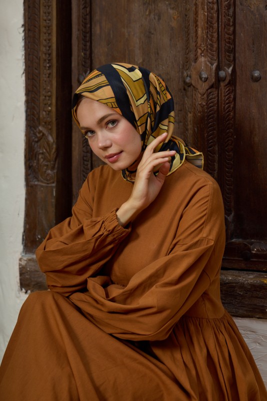 Moda Mevsimi İpekhan Marrakech Koleksiyonu Soft Pamuk Eşarp 1197-15 Siyah Hardal