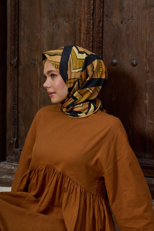 Moda Mevsimi İpekhan Marrakech Koleksiyonu Soft Pamuk Eşarp 1197-15 Siyah Hardal