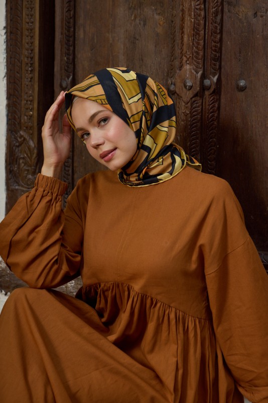 Moda Mevsimi İpekhan Marrakech Koleksiyonu Soft Pamuk Eşarp 1197-15 Siyah Hardal