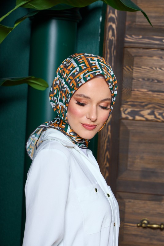 Moda Mevsimi İpekhan Marrakech Koleksiyonu Soft Pamuk Eşarp 1203-04 Turuncu Koyu Yeşil