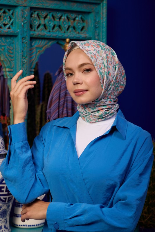 Moda Mevsimi İpekhan Soft Pamuk Eşarp 1193-18 Bej Soluk Yeşil