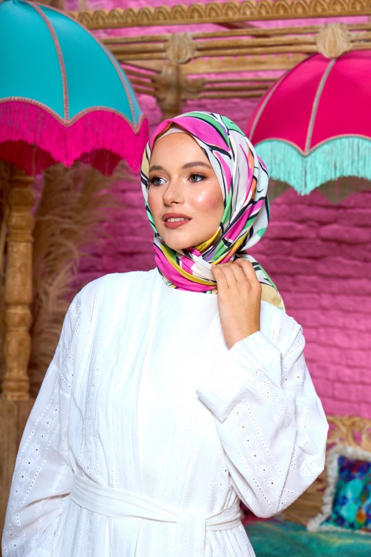 Moda Mevsimi İpekhan Soft Pamuk Eşarp 1199-01 Yeşil Pembe