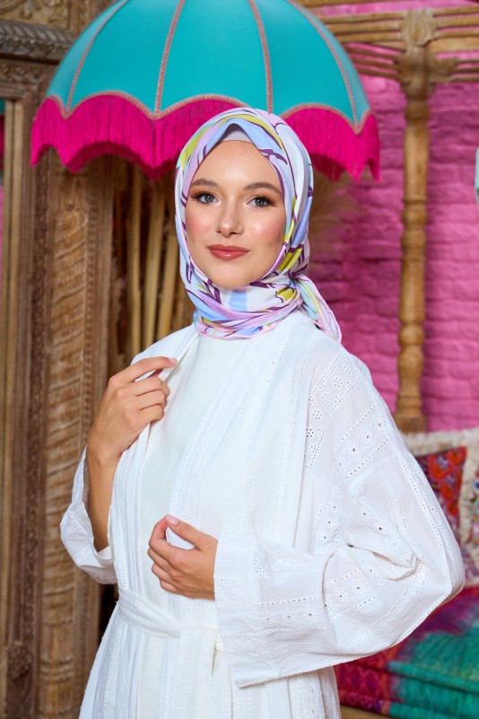 Moda Mevsimi İpekhan Soft Pamuk Eşarp 1199-02 Lila Mavi