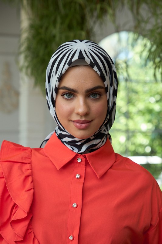 Moda Mevsimi İpekhan Soft Pamuk Eşarp 1184-07 Beyaz Siyah