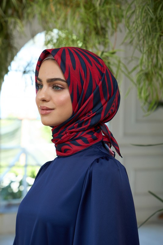 Moda Mevsimi İpekhan Soft Pamuk Eşarp 1184-11 Lacivert Kırmızı