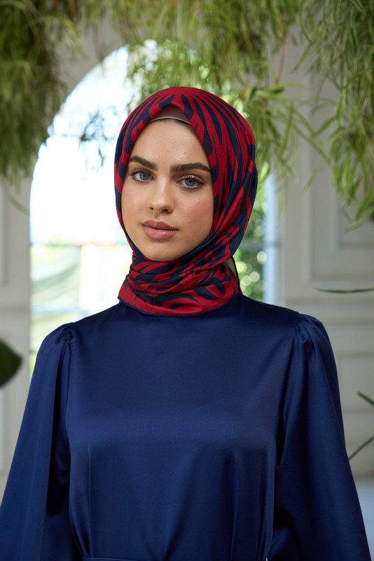 Moda Mevsimi İpekhan Soft Pamuk Eşarp 1184-11 Lacivert Kırmızı