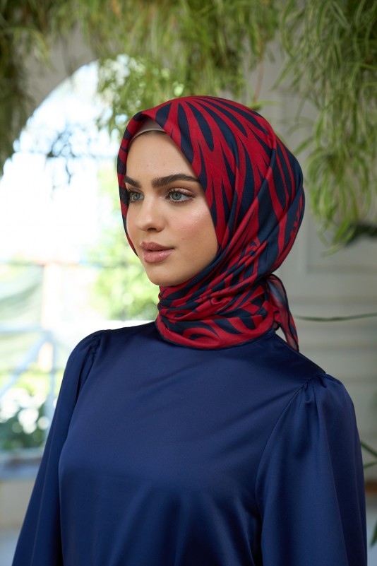 Moda Mevsimi İpekhan Soft Pamuk Eşarp 1184-11 Lacivert Kırmızı