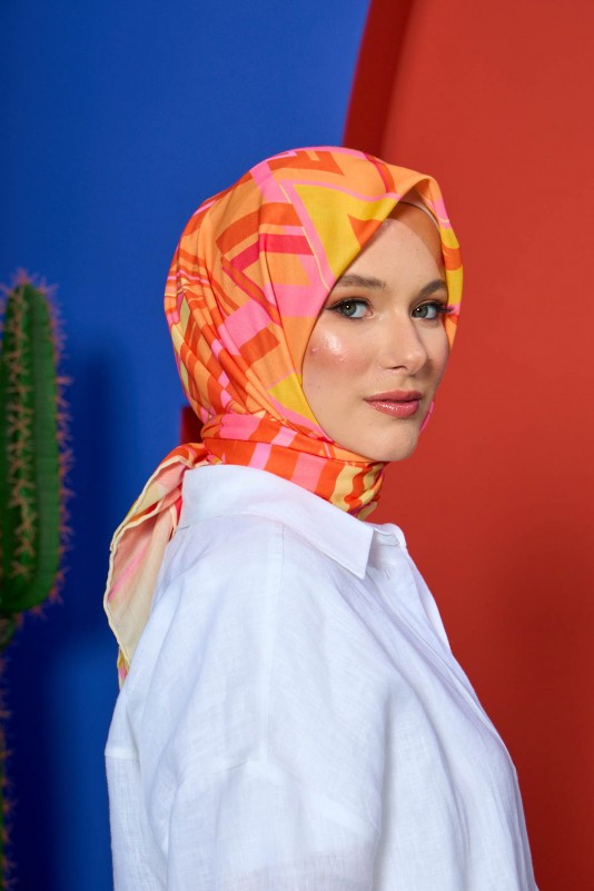 Moda Mevsimi İpekhan Soft Pamuk Eşarp 1208-15 Turuncu Pembe