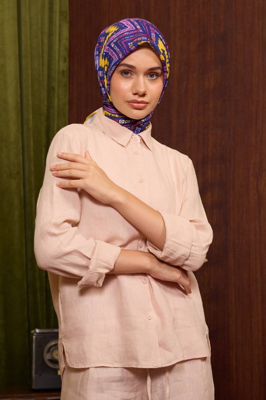 Moda Mevsimi İpekhan Soft Pamuk Eşarp 1212-11 Mor Sarı