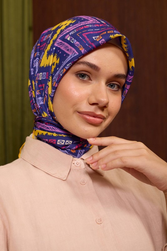 Moda Mevsimi İpekhan Soft Pamuk Eşarp 1212-11 Mor Sarı