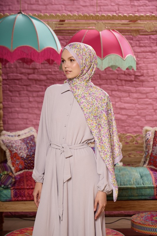 Moda Mevsimi İpekhan Soft Pamuk Şal 3046-01 Açık Mor Hardal