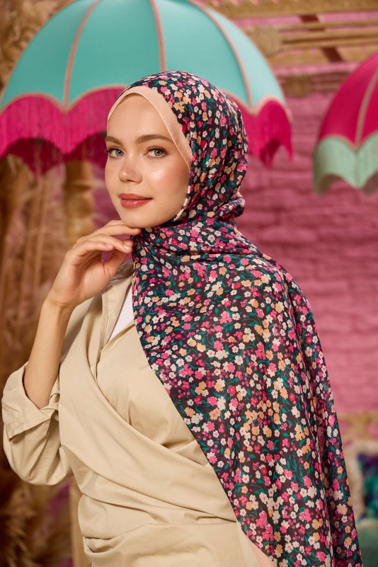 Moda Mevsimi İpekhan Soft Pamuk Şal 3046-07 Siyah Somon