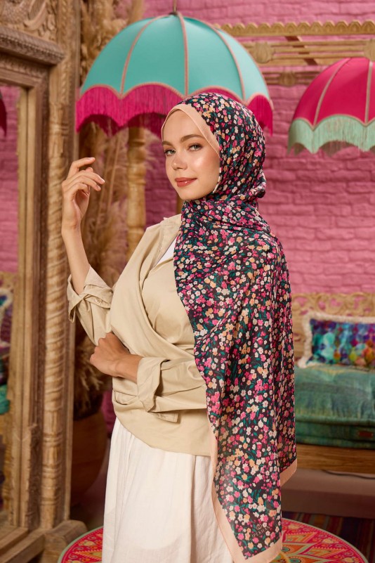 Moda Mevsimi İpekhan Soft Pamuk Şal 3046-07 Siyah Somon