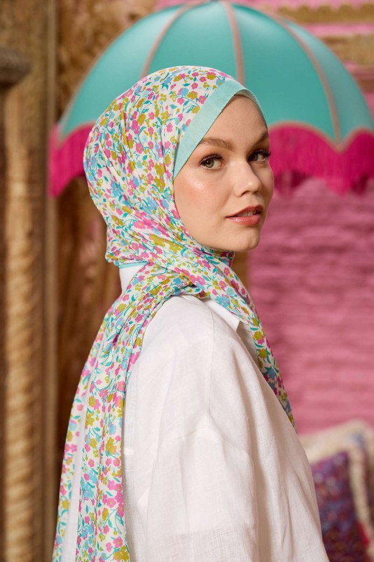 Moda Mevsimi İpekhan Soft Pamuk Şal 3046-09 Gül Pembe Turkuaz