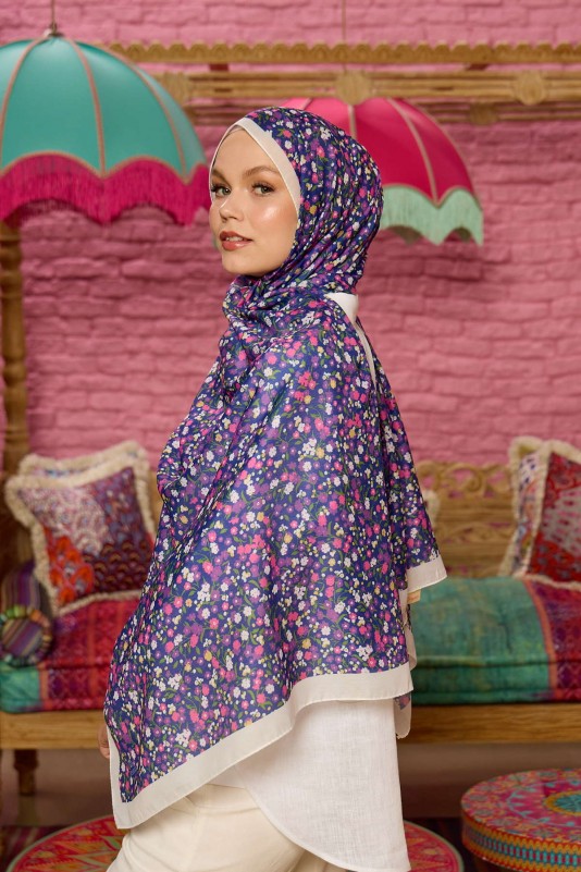 Moda Mevsimi İpekhan Soft Pamuk Şal 3046-16 Gece Mavi Pembe