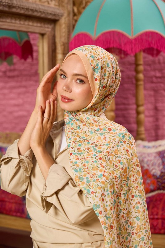 Moda Mevsimi İpekhan Soft Pamuk Şal 3046-25 Hardal Yeşil