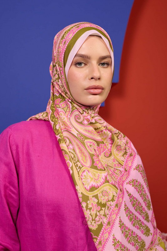 Moda Mevsimi İpekhan Soft Pamuk Şal 3049-13 Pembe Yeşil