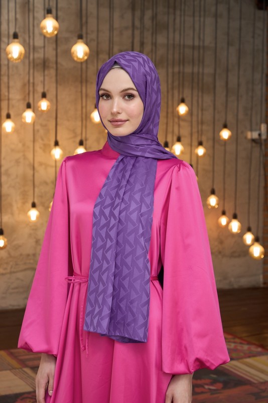 Moda Mevsimi İpekhan İpeksi Jakar Şal 9014-05 Mor