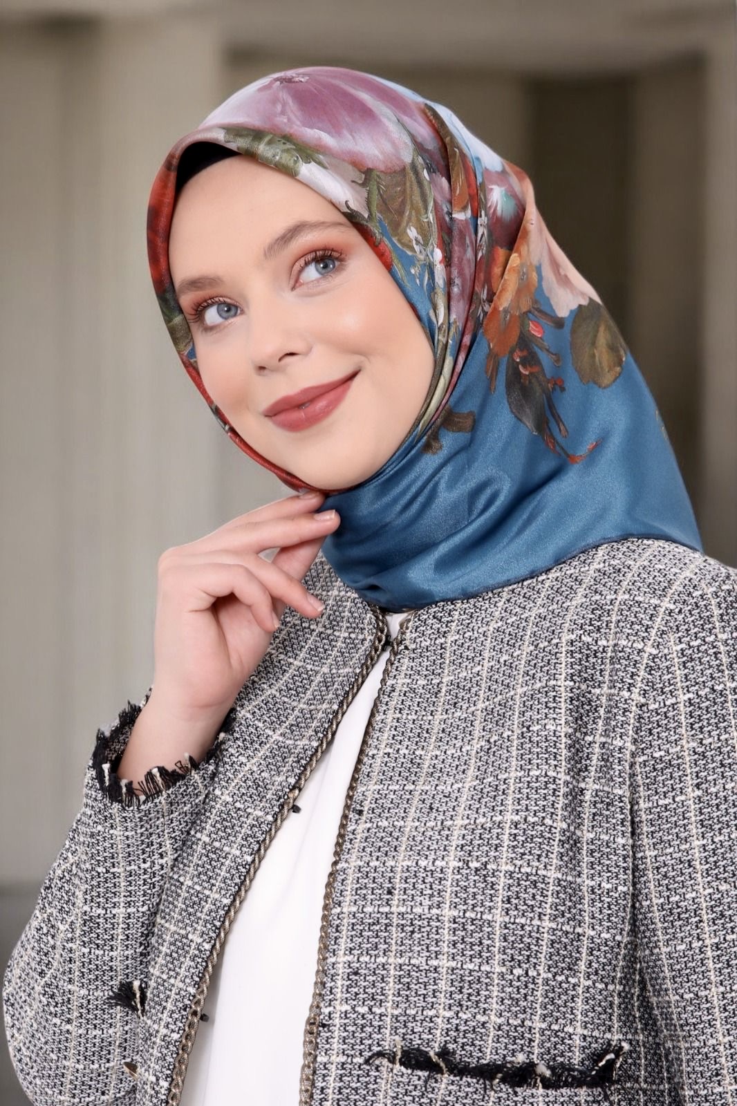 Moda Mevsimi Levidor Desenli Kristal Eşarp 5535-01 Petrol Mavi