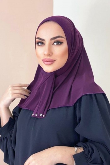 Moda Mevsimi Çıt Çıt Hazır Eşarp Çıtçıtlı Hijab Hazır Eşarp Mor