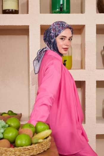 Moda Mevsimi İpekhan Etnik Serisi Soft Pamuk Viskon Eşarp Lacivert Gül