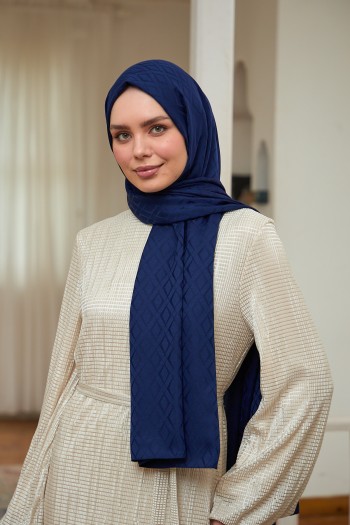 Moda Mevsimi İpekhan İpeksi Jakar Şal 9015-17 Lacivert