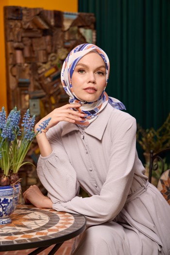 Moda Mevsimi İpekhan Marrakech Koleksiyonu Soft Pamuk Eşarp 1197-05 Lila Beyaz