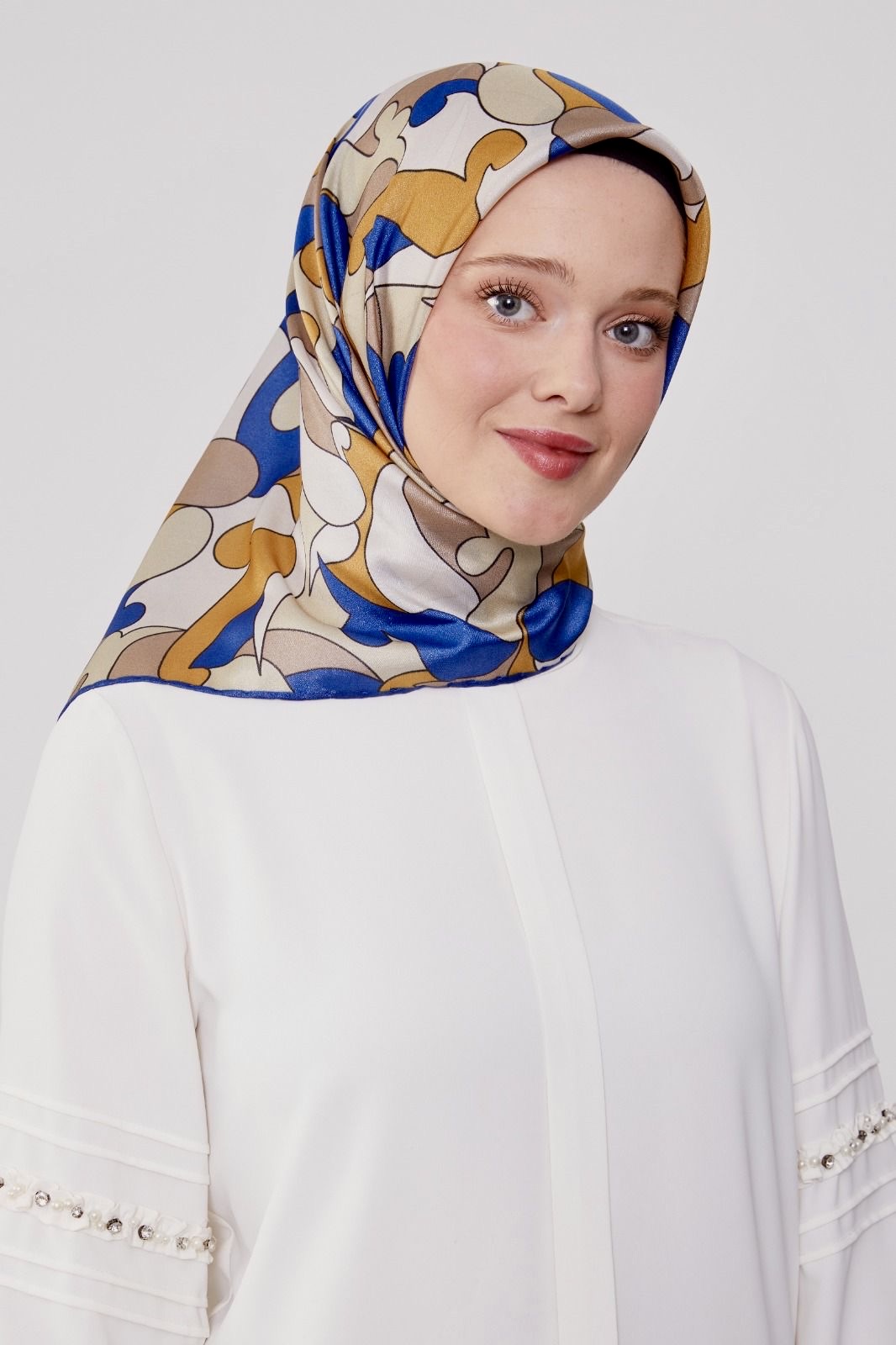 Moda Mevsimi Levidor Desenli Kristal Eşarp 5518-04 Saks