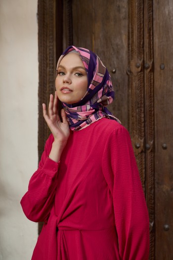 Moda Mevsimi İpekhan Marrakech Koleksiyonu Soft Pamuk Eşarp 1197-12 Patlıcan Mor Pembe