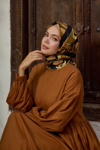 Moda Mevsimi İpekhan Marrakech Koleksiyonu Soft Pamuk Eşarp 1197-15 Siyah Hardal