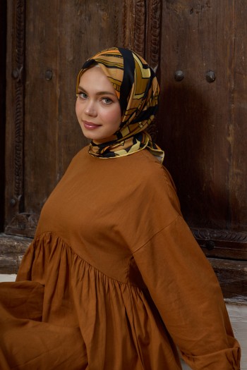 Moda Mevsimi İpekhan Marrakech Koleksiyonu Soft Pamuk Eşarp 1197-15 Siyah Hardal