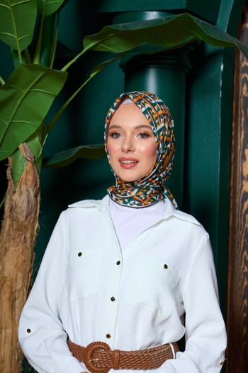 Moda Mevsimi İpekhan Marrakech Koleksiyonu Soft Pamuk Eşarp 1203-04 Turuncu Koyu Yeşil