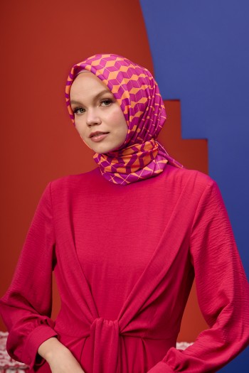 Moda Mevsimi İpekhan Soft Pamuk Eşarp 1194-04 Turuncu Pembe