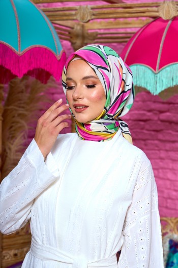 Moda Mevsimi İpekhan Soft Pamuk Eşarp 1199-01 Yeşil Pembe