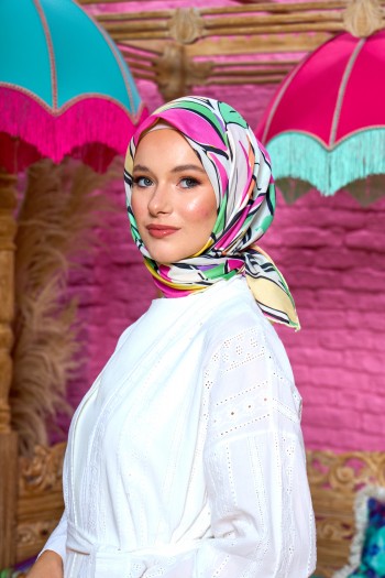 Moda Mevsimi İpekhan Soft Pamuk Eşarp 1199-01 Yeşil Pembe