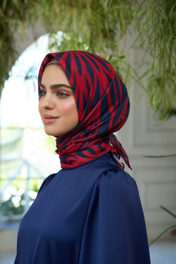 Moda Mevsimi İpekhan Soft Pamuk Eşarp 1184-11 Lacivert Kırmızı