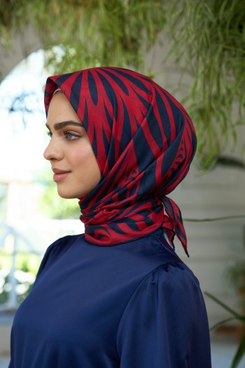 Moda Mevsimi İpekhan Soft Pamuk Eşarp 1184-11 Lacivert Kırmızı