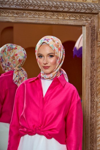 Moda Mevsimi İpekhan Soft Pamuk Eşarp 1200-02 Bej Leylak