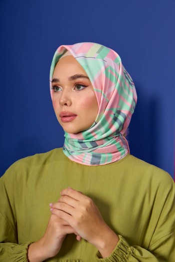 Moda Mevsimi İpekhan Soft Pamuk Eşarp 1208-08 Yeşil Orta Pembe