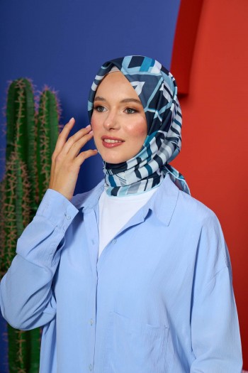 Moda Mevsimi İpekhan Soft Pamuk Eşarp 1208-10 Siyah Turkuaz