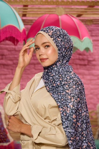 Moda Mevsimi İpekhan Soft Pamuk Şal 3046-12 Lacivert Lavanta