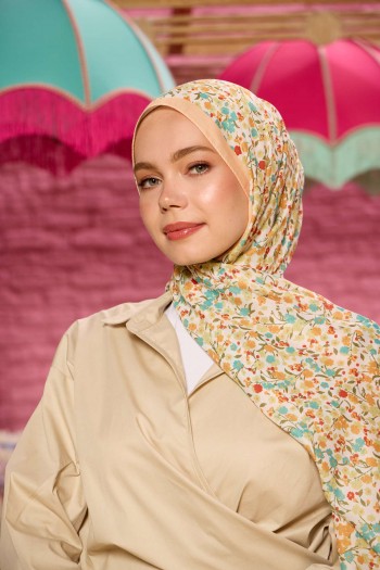 Moda Mevsimi İpekhan Soft Pamuk Şal 3046-25 Hardal Yeşil