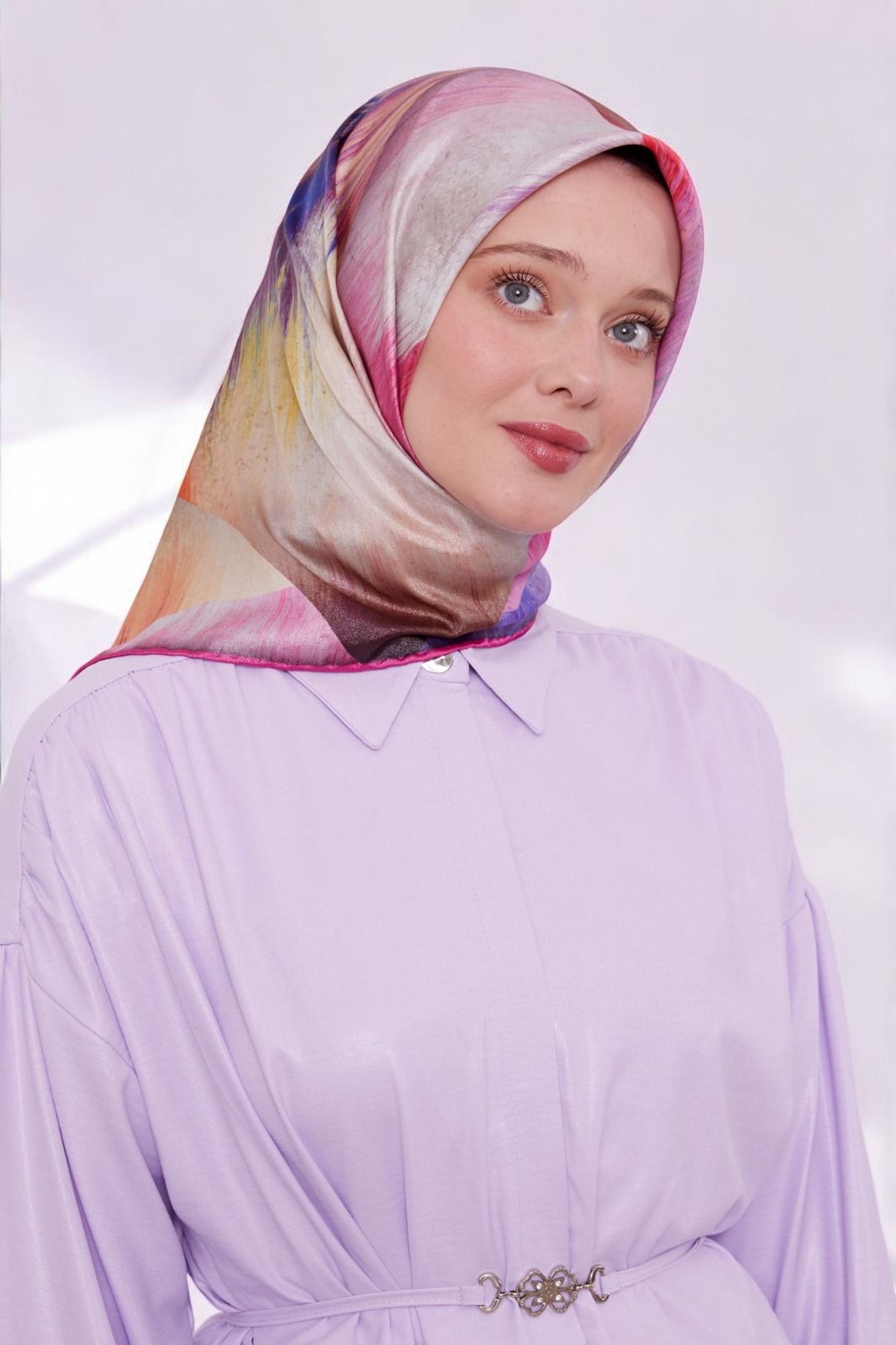 Moda Mevsimi Levidor Desenli Kristal Eşarp 5528-05 Fuşya