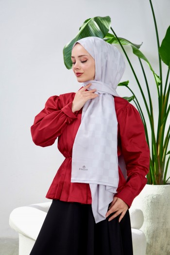 Moda Mevsimi İpekhan İpeksi Jakar Şal Dama Desen 9007-02 Gümüş